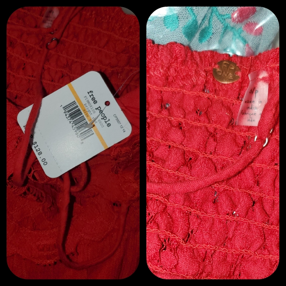 Free People FP ONE Adella Crochet lace gauzy maxi midi dress summer strappy red - Picture 15 of 16